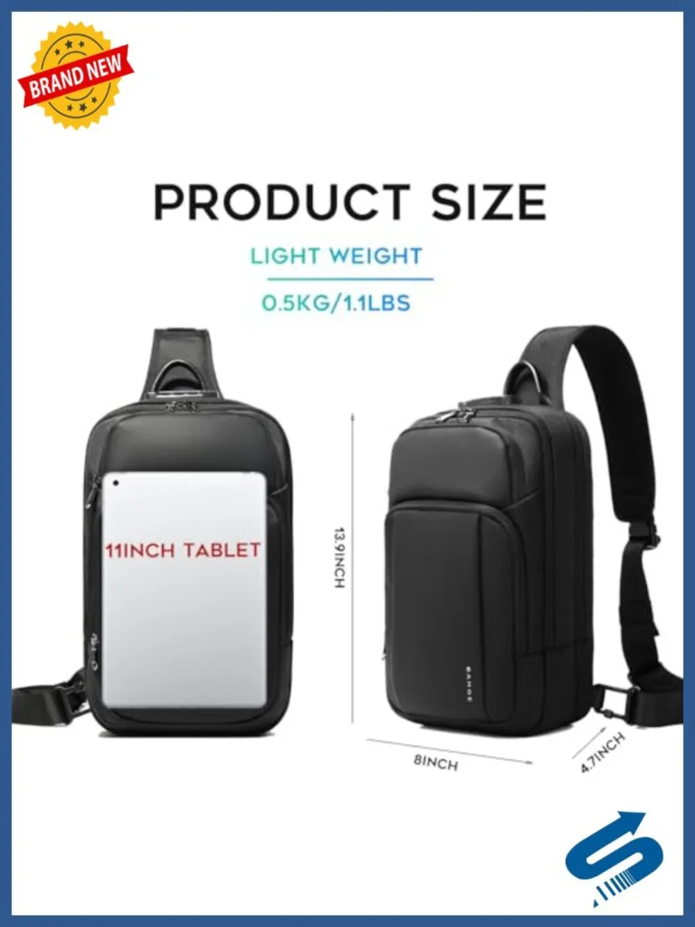 Anti-Theft Sling Bag Crossbody Daypack with Tablet Compartment Water Resistant